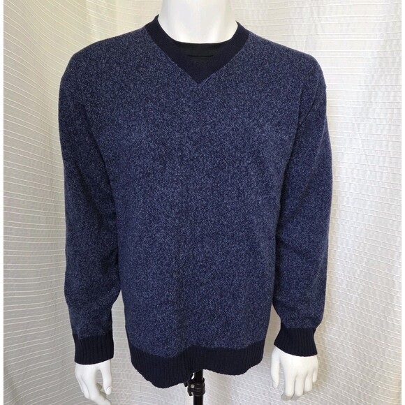 Structure V-Neck Marled Wool Sweater Blue  Lambswool Men’s L Relaxed - Picture 8 of 8
